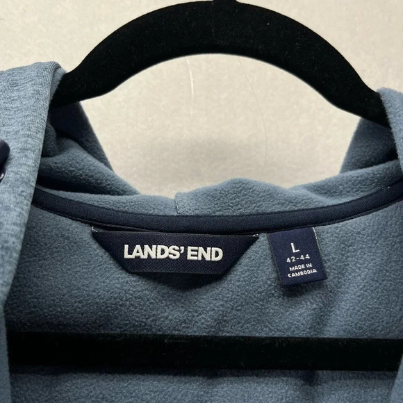 Lands' End Jacket Mens Size L 42-44 Puffer Fleece Lined Hoodie Full Zip Blue - Picture 7 of 11